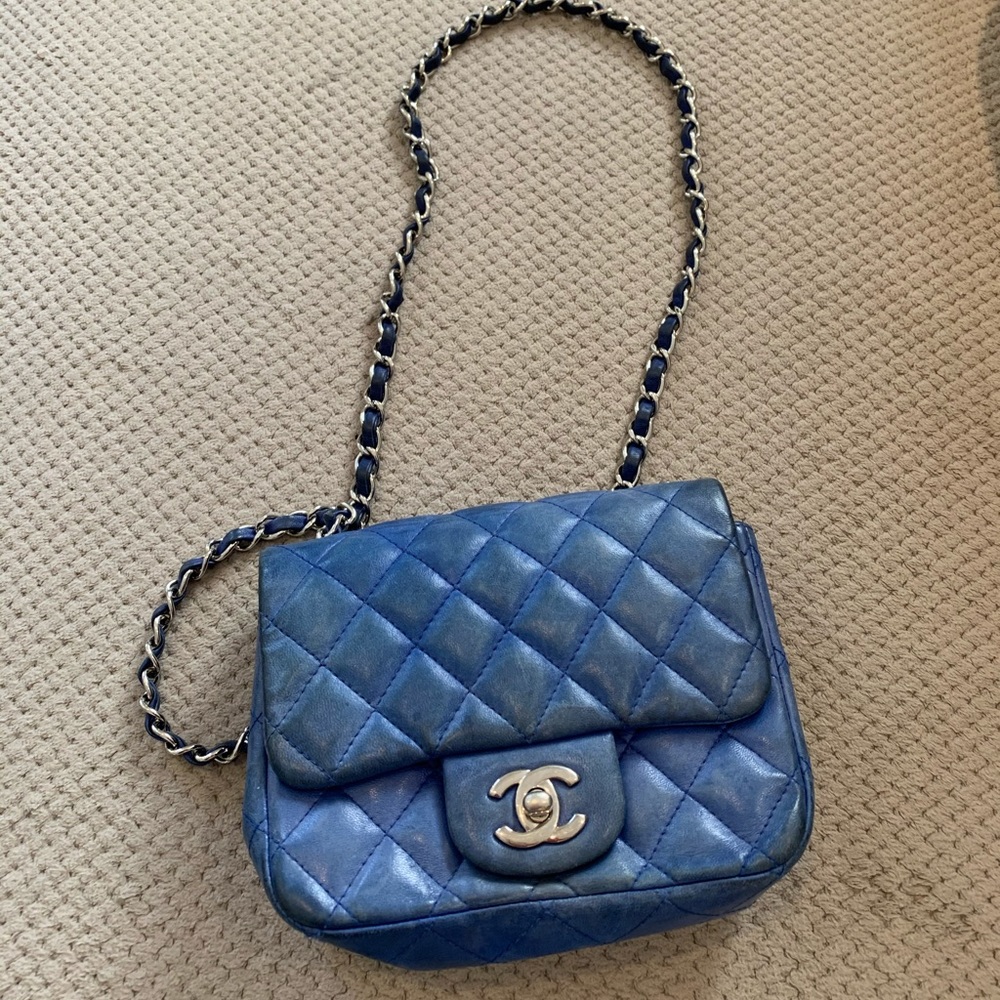 CHANEL QUILTED BLUE HALF FLAP MINI BAG
